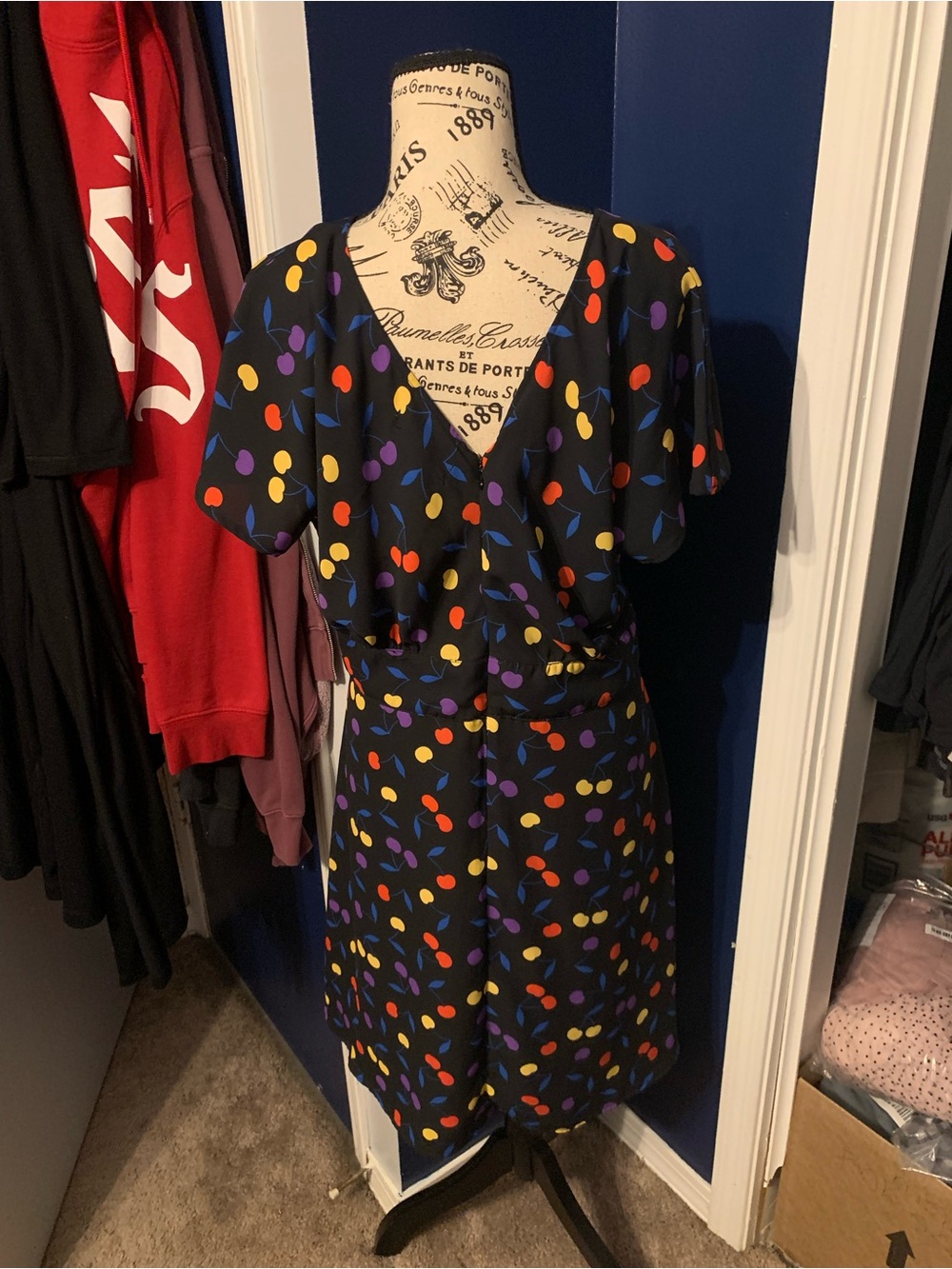 Modcloth Black Dress with Red, Yellow & Purple Dot Print - Picture 3 of 7